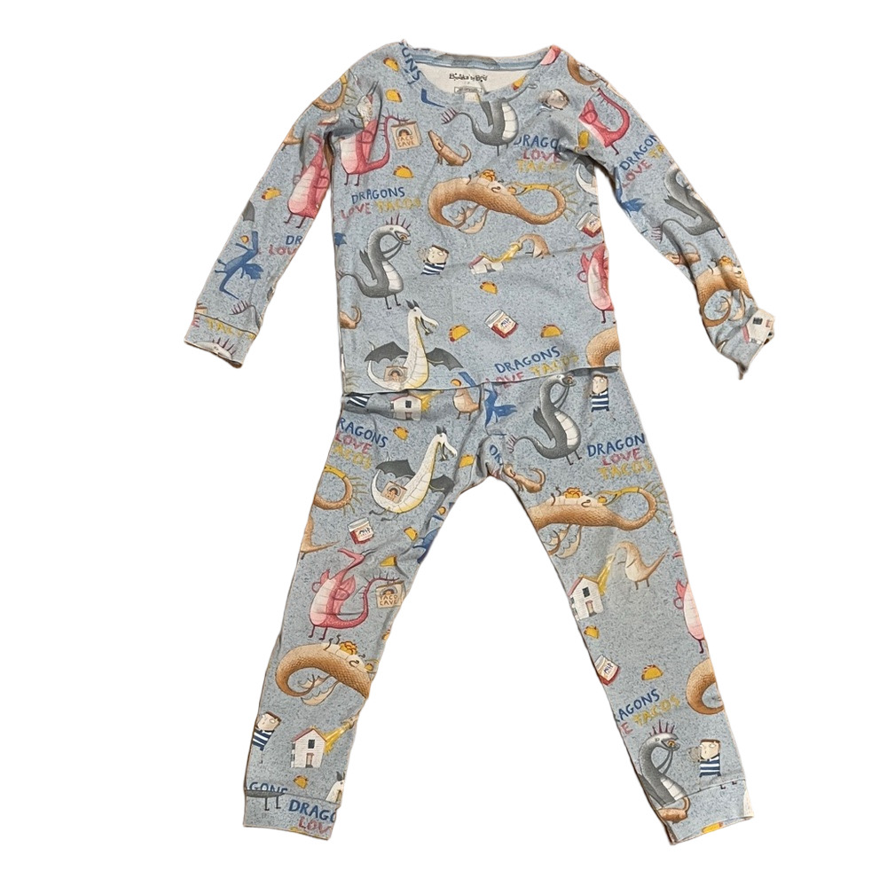 Books to Bed Kids Pajama Set with Dragons Love Tacos print - Size 7